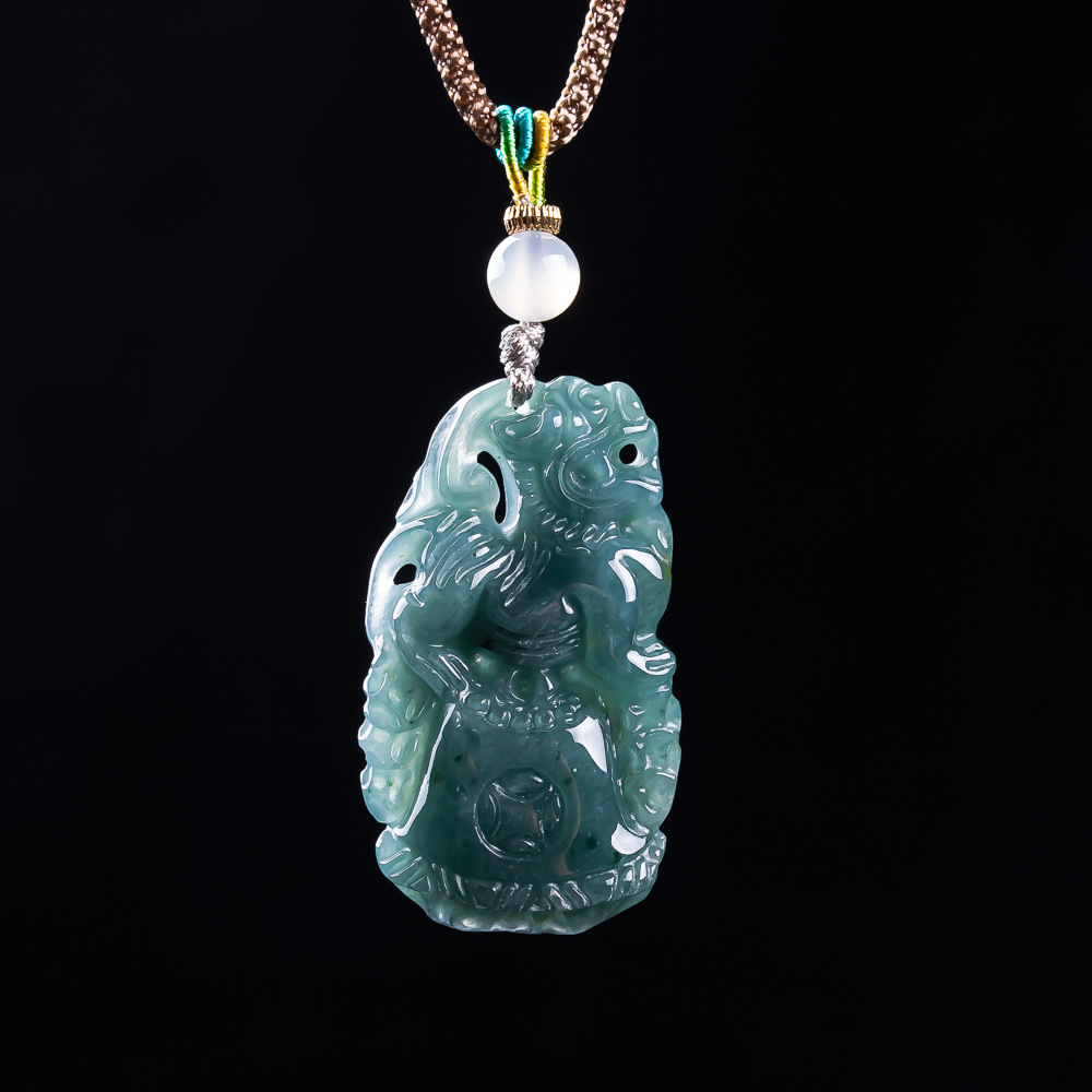 Vintage Necklace - Liontin Pixiu Giok Burma Desainer Jimat