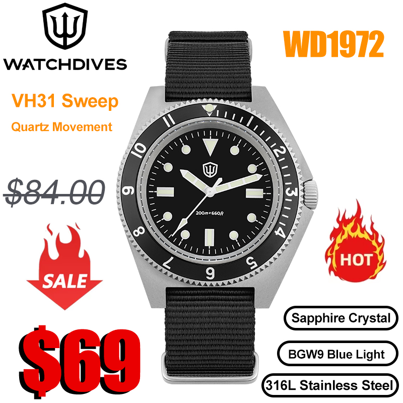 Vintage Watch Crystal - Watchdives WD1972 Jam Tangan Kuarsa VH31