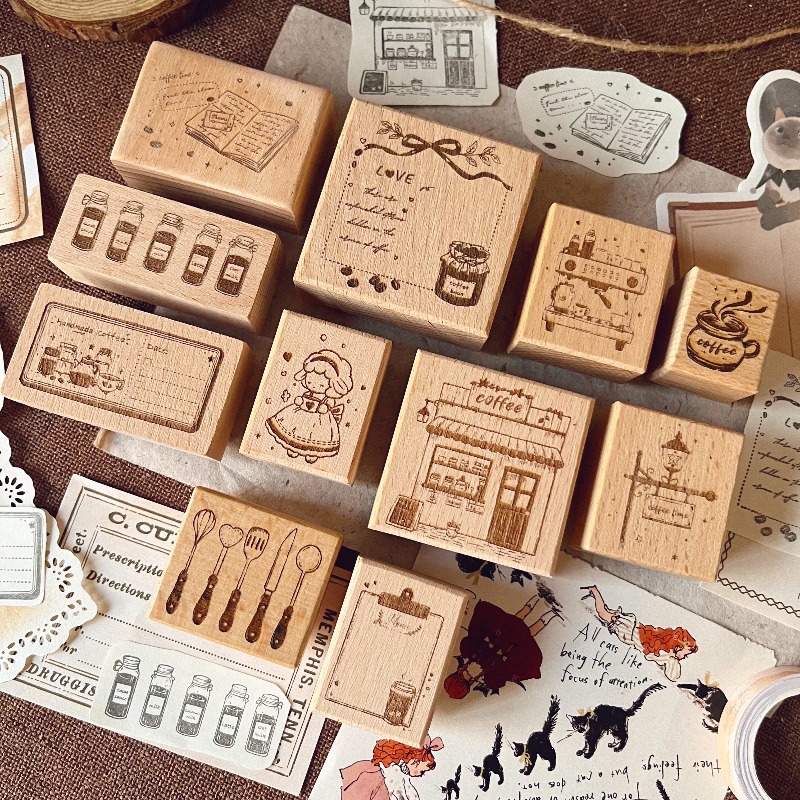 Vintage Collectible Stamps - Stempel Karet Kayu Tema Kopi Vintage