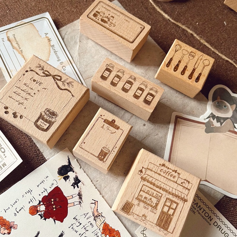 Stempel Karet Kayu Tema Kopi V - Vintage Collectible Stamps ulasan dan harga